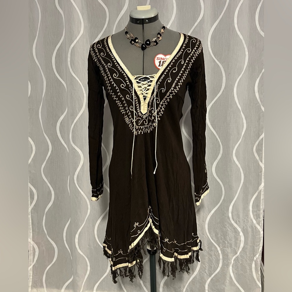 Cream and Brown Swim Coverup with Elegant Detailing